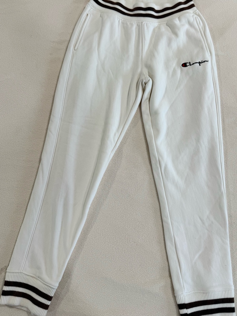 Champion Reverse Weave Cream Jogger Sweatpants Women’s Medium Striped